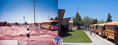 Catching the Bus in 1962 (Left) and in 2013 (Right),