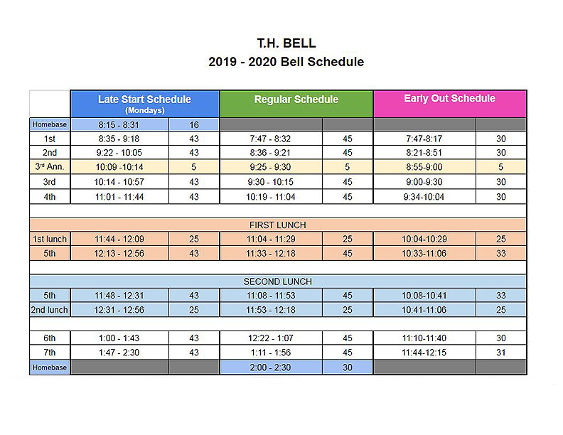 2019 20 Bell Schedule
